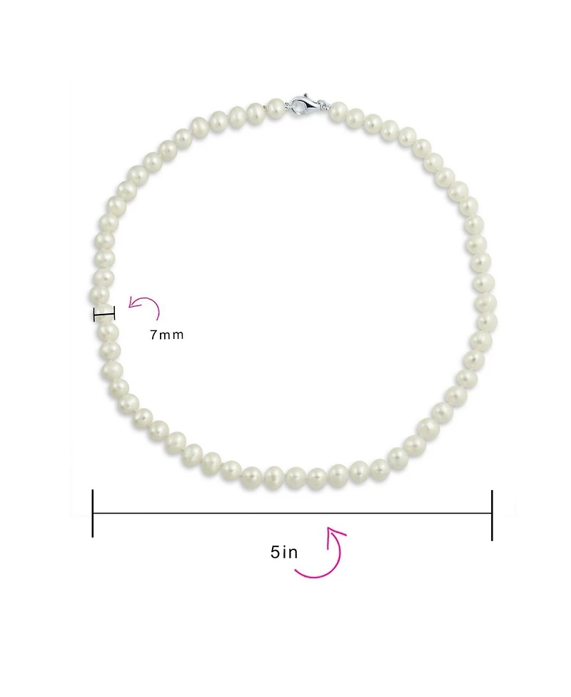 Bling Jewelry Simple Classic Freshwater Cultured Pearl Strand Necklace 7MM Hand Knotted Sterling Silver Clasp
