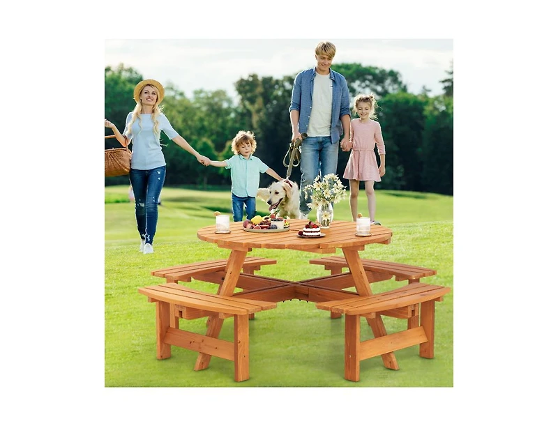 Mondawe 8-Person Round Picnic Table Set Circular Patio Dining Camping Table with Benches