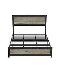 homfan Platform Bed Frame with Charging Station, Industrial Headboard and Footboard, Metal Slat Support, Box Spring Not Required