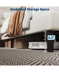 homfan Upholstered Platform Bed Frame with Curved Headboard, Wood Slat Support, Underbed Storage