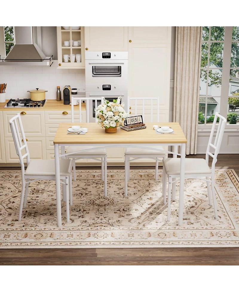 Streamdale Furniture Industrial Dining Table Set with 4 Benches, 43.3 inch