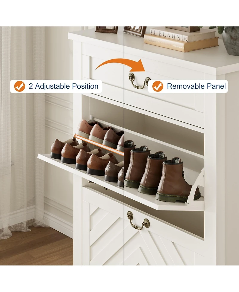 homfan Freestanding Shoe Cabinet with 2 Flip Drawers and Adjustable Shelves, Storage Organizer for Entryway Closet Hallway