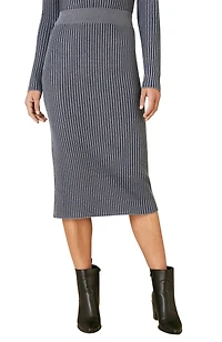 Yumi Women's Rib Knit Midi Skirt Stretch and Cozy
