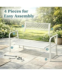 gaomon Outdoor Metal Garden Bench for 2 Person, Heavy Duty Steel Patio Bench, Weather Resistant Black Porch Seating with Geometric Backrest