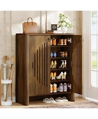 Slickblue 5 Tier Shoe Cabinet with Doors and Removable Storage Shelf