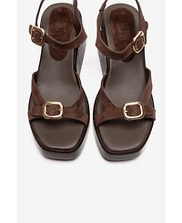 Forever & Always Shoes Women's Kalia Leather Wedge Sandal
