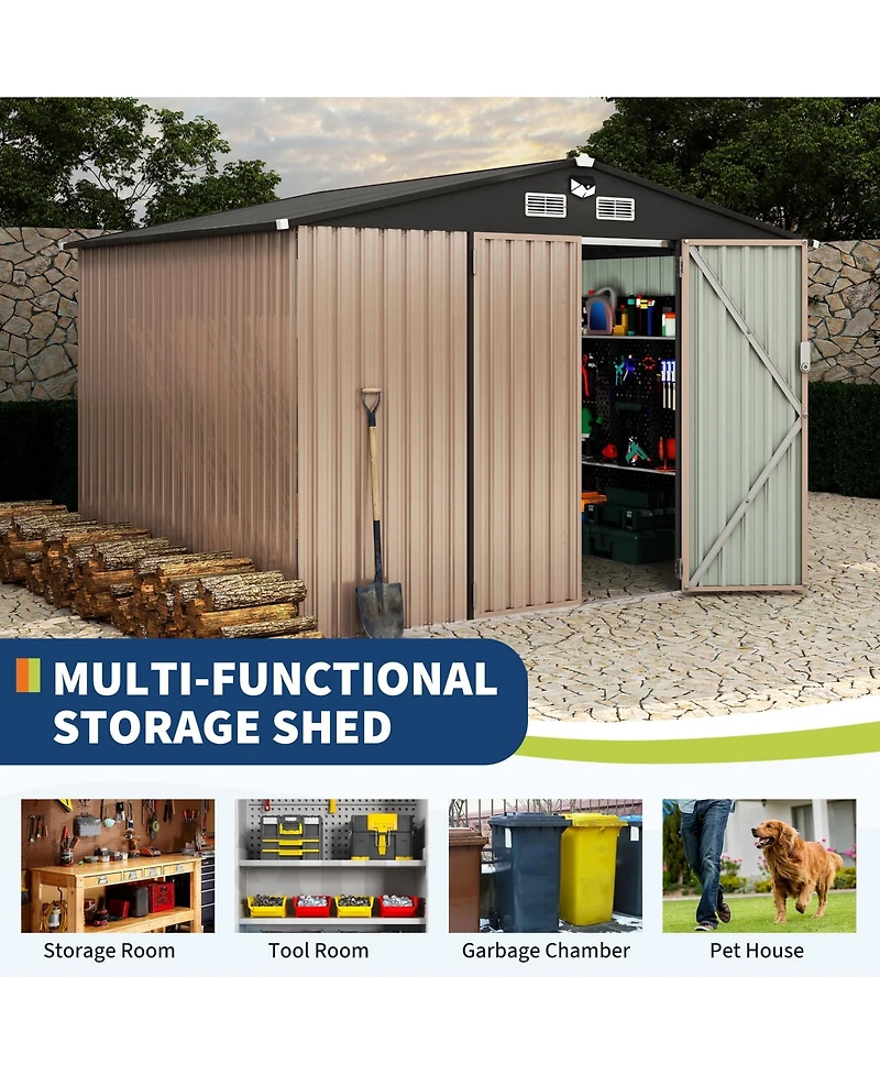 GarveeLife Outdoor Metal Storage Shed With Integrated Solar Light For Garden And Backyard Tool Organization