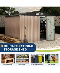 GarveeLife Outdoor Metal Storage Shed With Integrated Solar Light For Garden And Backyard Tool Organization