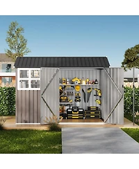 GarveeLife Outdoor Metal Garden Tool Storage Shed With Updated Frame Structure Lockable Doors And Windows For Backyard Patio Lawn