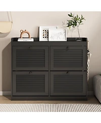 homfan Entryway Shoe Storage Cabinet with 4 Front Panels, Louvered Style Design and Top Shelf, Space-Saving Shoe Organizer for Hallway, Foyer, Bedroom