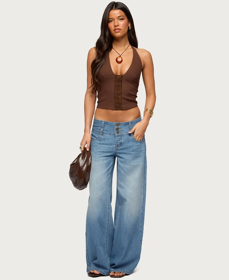 Edikted Womens Alira Fringed Panel Halter Top