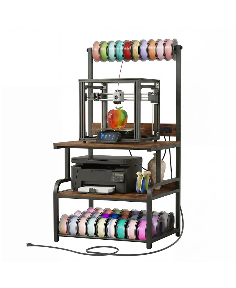 Aheaplus Large Printer Stand with 4-Tier Storage and Charging Station, 3D Printer Table with Filament Storgae and Rolling