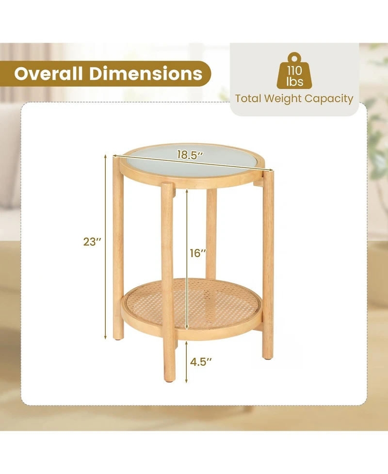 Slickblue Modern 2-Tier Round Side Table with Tempered Glass