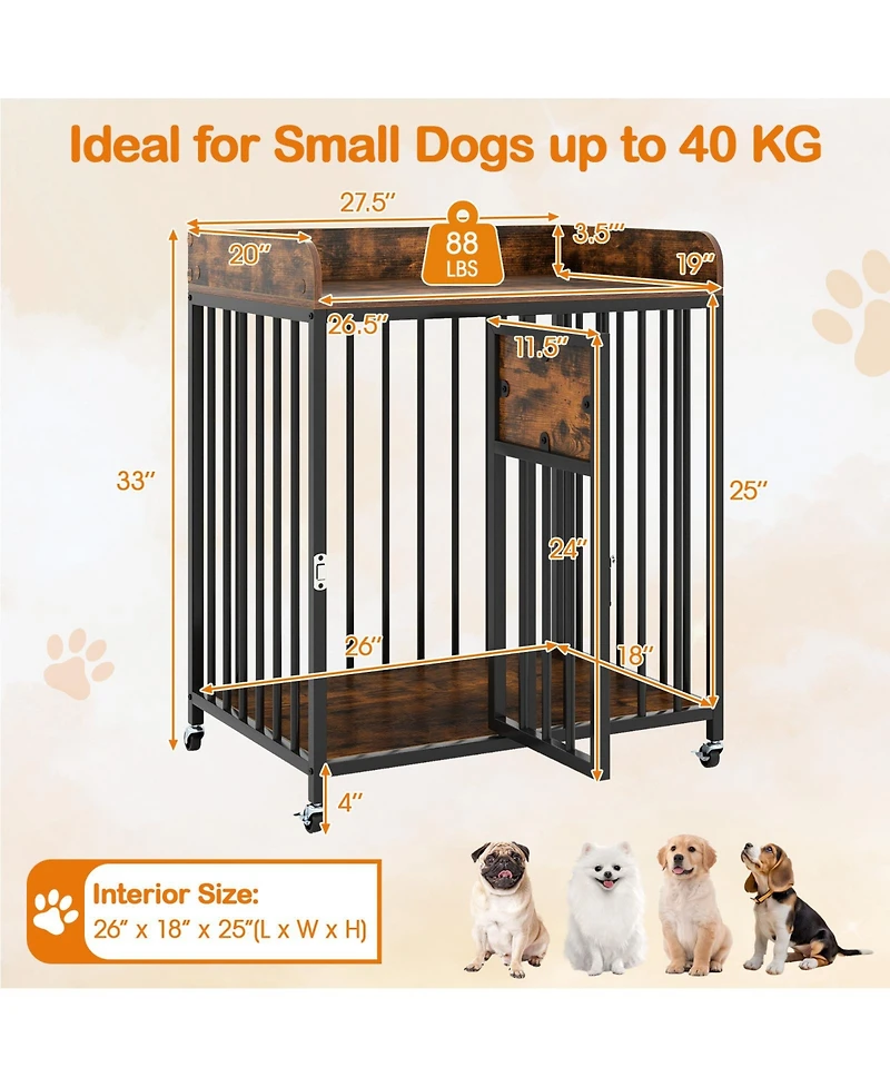 Cozito 27.5 in Dog Crate Furniture with Wheels for Small Dogs and Puppies