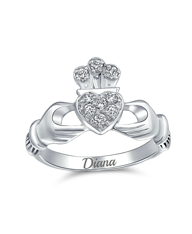 Bling Jewelry Claddagh Friendship Ring Cz Pave Heart Bff Sorority Statement .925 Sterling Silver