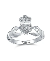 Bling Jewelry Claddagh Friendship Ring Cz Pave Heart Bff Sorority Statement .925 Sterling Silver