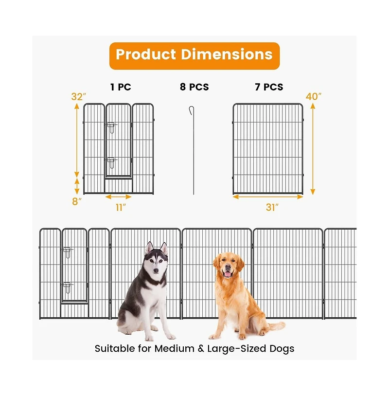 Ruie 8 Panel Adjustable Metal Pet Playpen Fence for Indoor and Outdoor Use