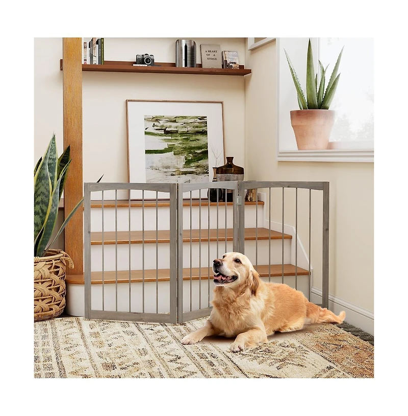 Ruie 30 in Foldable Wooden Pet Fence with 3 Rotating Panels Indoor Room Divider