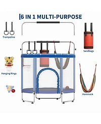 gaomon 60" Kids Trampoline with Safety Enclosure Net and Adjustable Gymnastics Bar - Multi-Toy Set and 440lbs Capacity