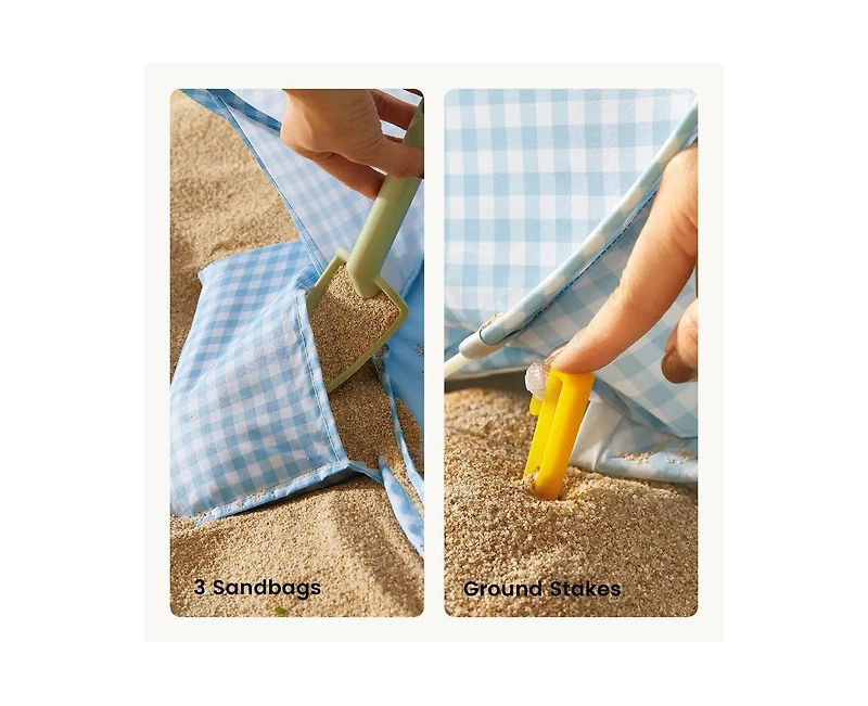 Tiny Land One-Stop Beach Tent Set - Play Tent for Outdoor Fun – Light Blue Gingham