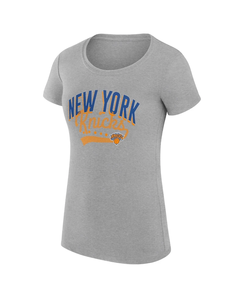 G-iii 4Her by Carl Banks Women's Heather Gray New York Knicks Super-Slim Fit Lightweight Filigree Logo T-Shirt