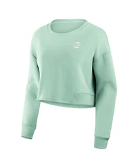 Fanatics Women's Mint New York Knicks Studio Tri-Blend Cropped Pullover Sweatshirt
