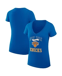 G-iii 4Her by Carl Banks Women's Blue New York Knicks Super-Slim Fit Lightweight Team Logo V-Neck T-Shirt