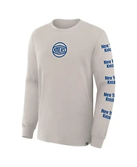 Fanatics Men's Cream New York Knicks Crossover Collection Ball Screen Action Premium Long Sleeve T-Shirt