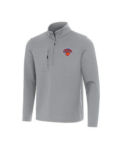 Antigua Men's Gray New York Knicks Insider Quarter-Zip Sweatshirt