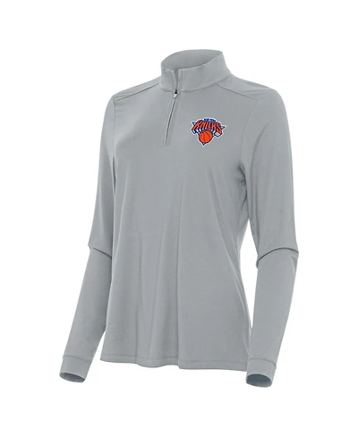 Antigua Women's Gray New York Knicks Intent Quarter-Zip Sweatshirt