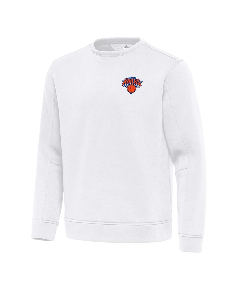 Antigua Men's White New York Knicks Relevant Pullover Sweatshirt