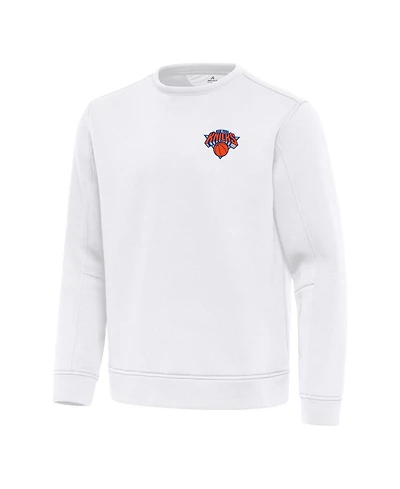 Antigua Men's White New York Knicks Relevant Pullover Sweatshirt