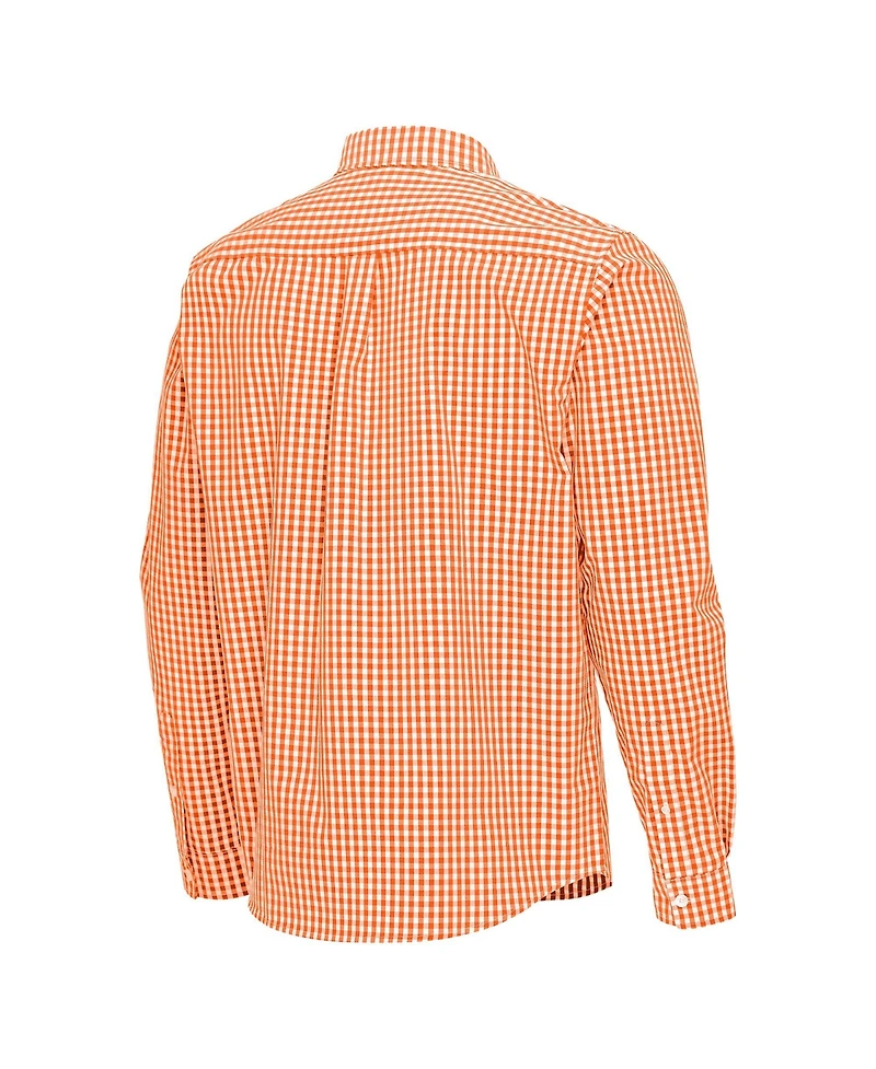 Antigua Men's Orange New York Knicks Ellis Woven Tri-Blend Button-Down Shirt