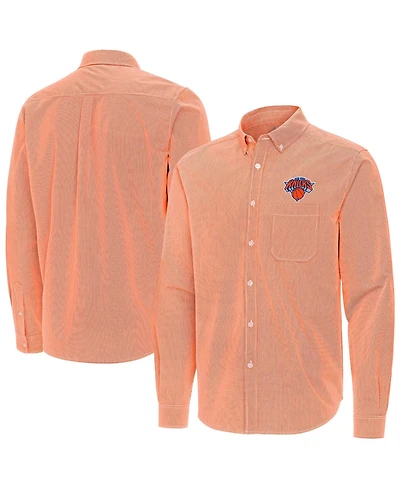 Antigua Men's Orange New York Knicks Porter Woven Long Sleeve Button-Down Shirt