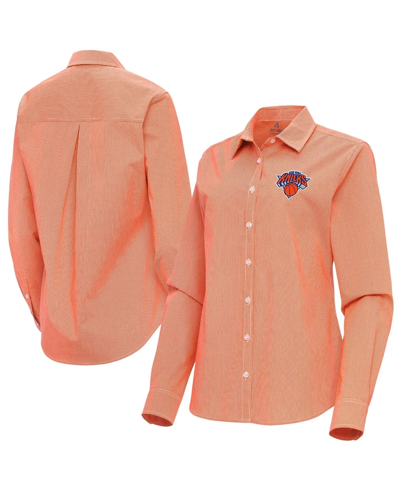 Antigua Women's Orange New York Knicks Porter Woven Long Sleeve Button-Up Shirt