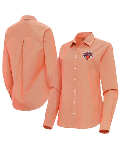 Antigua Women's Orange New York Knicks Porter Woven Long Sleeve Button-Up Shirt