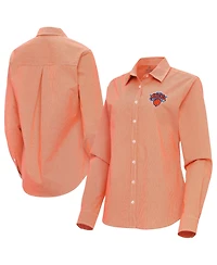 Antigua Women's Orange New York Knicks Porter Woven Long Sleeve Button-Up Shirt