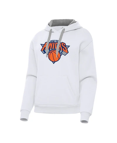 Antigua Women's White New York Knicks Victory Pullover Hoodie