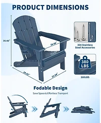 Xo Folding Adirondack Chair Set of 2, Hdpe Outdoor Chairs with Wood Grain Texture and Cup Holder, All Weather Patio Chairs 380Lbs Capacity