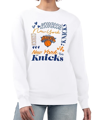 G-iii 4Her by Carl Banks Women's White New York Knicks Collage Team Graphic Fleece Pullover Sweatshirt