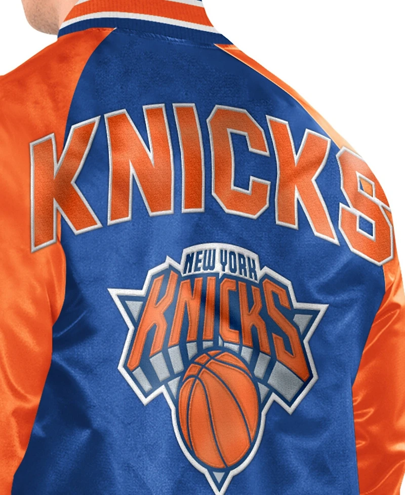Starter Men's Blue/Orange New York Knicks Inductee Raglan Full-Snap Varsity Jacket