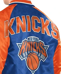 Starter Men's Blue/Orange New York Knicks Inductee Raglan Full-Snap Varsity Jacket