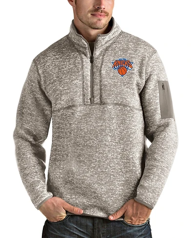 Antigua Men's Natural New York Knicks Fortune Quarter-Zip Pullover Jacket
