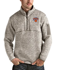 Antigua Men's Natural New York Knicks Fortune Quarter-Zip Pullover Jacket