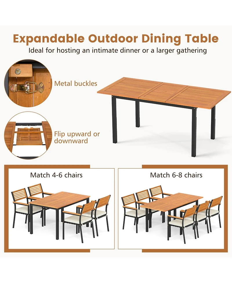 Sugift 4-8 Person Extendable Solid Wood Dining Table with Umbrella Hole