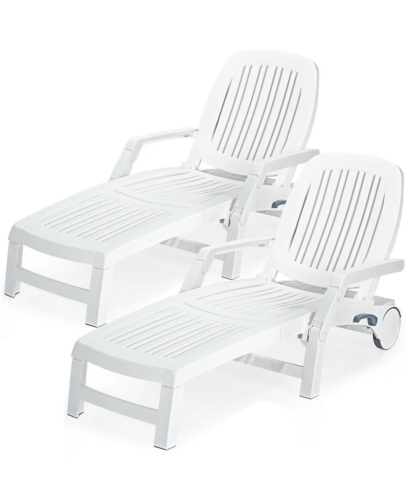 Costway Lounge Chair Chaise Adjust Recliner Weather Resistant Wheel