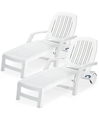 Costway Lounge Chair Chaise Adjust Recliner Weather Resistant Wheel