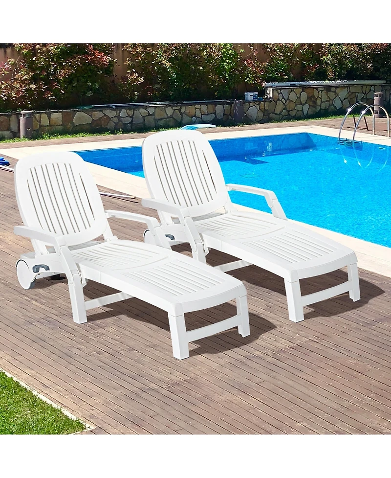 Costway Lounge Chair Chaise Adjust Recliner Weather Resistant Wheel