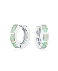 Bling Jewelry Created Opal Inlay Iridescent Huggie Small Hoop Earrings .925 Sterling Silver