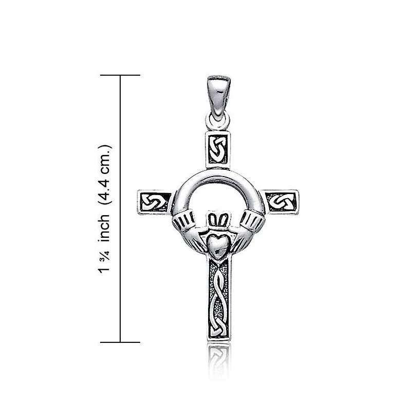 Bling Jewelry Celtic Claddagh Cross Pendant Necklace Trinity Love Knot Oxidized .925 Sterling Silver